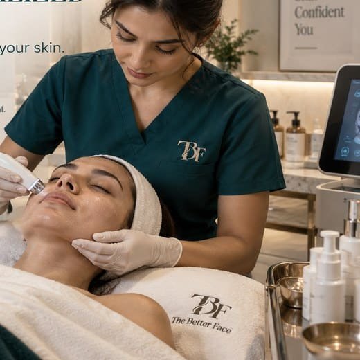 A clinician in teal scrubs treating a client lying back with a towel wrap